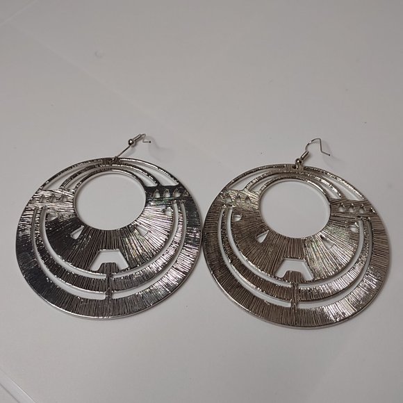 Large Heavy Round Dangle Earrings - Picture 8 of 10